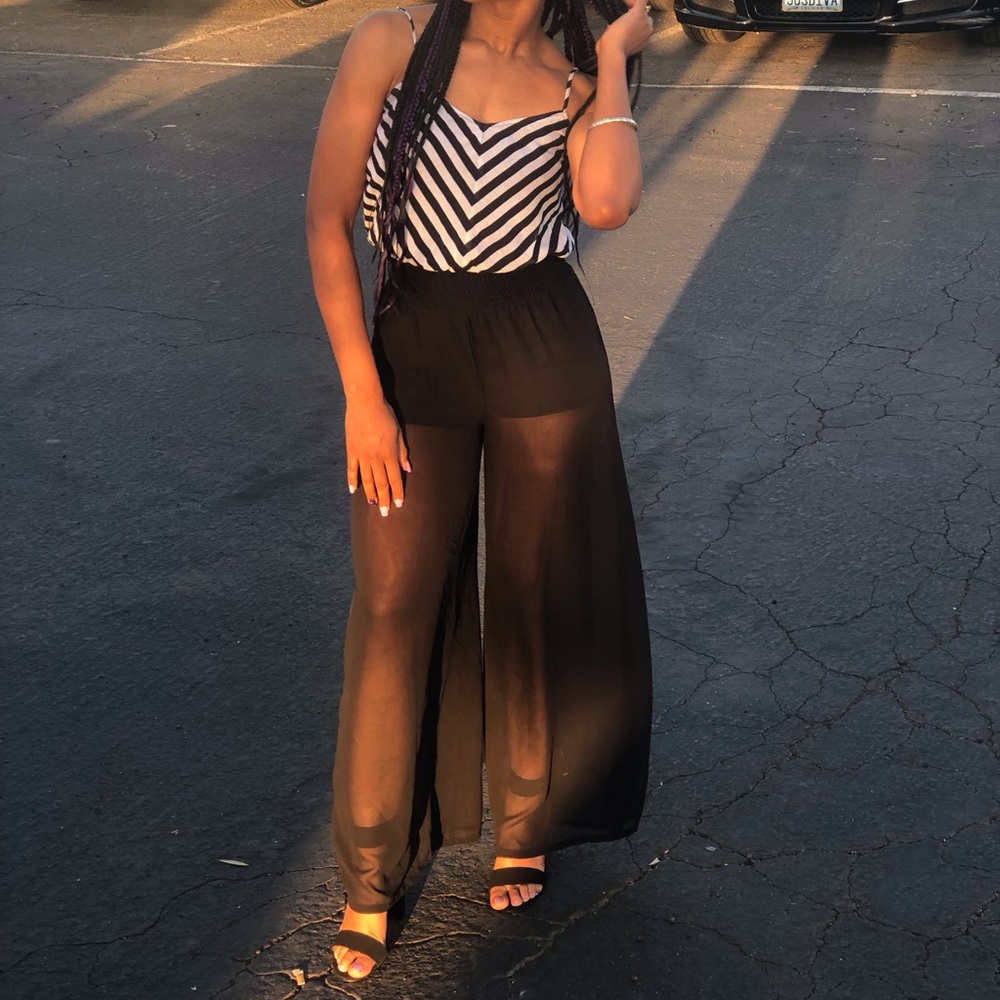 COPY - Black/White Chevron Sheer Palazzo Pant Jumpsuit